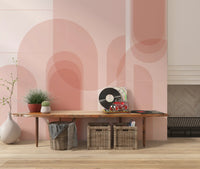 Hallway wall mural using Blush Geometric Harmony and curved blush panels