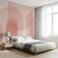 Blush arch wall mural design with curved lines and gentle abstract spacing