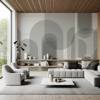 Abstract wall mural with pale grey arches and smooth contemporary movement
