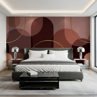 Geometric wall mural showing rounded panels and warm copper colour blocks
