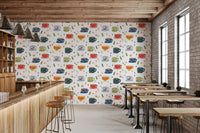 Floral mug wallpaper showing hearts, blossoms, and scattered tea labels
