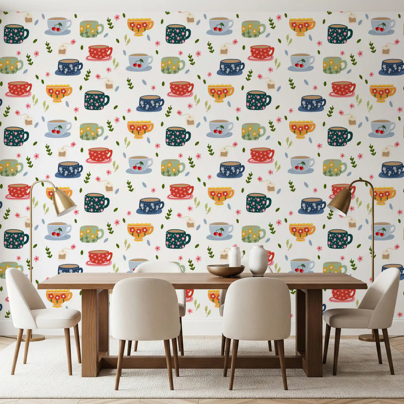 Coffee Cups and Flowers Wallpaper⁠