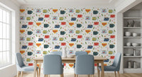 Dining area Floral Coffee Cups wallpaper with colorful illustrated mugs