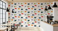 Pantry Coffee Cups and Flowers Wallpaper with playful cup pattern