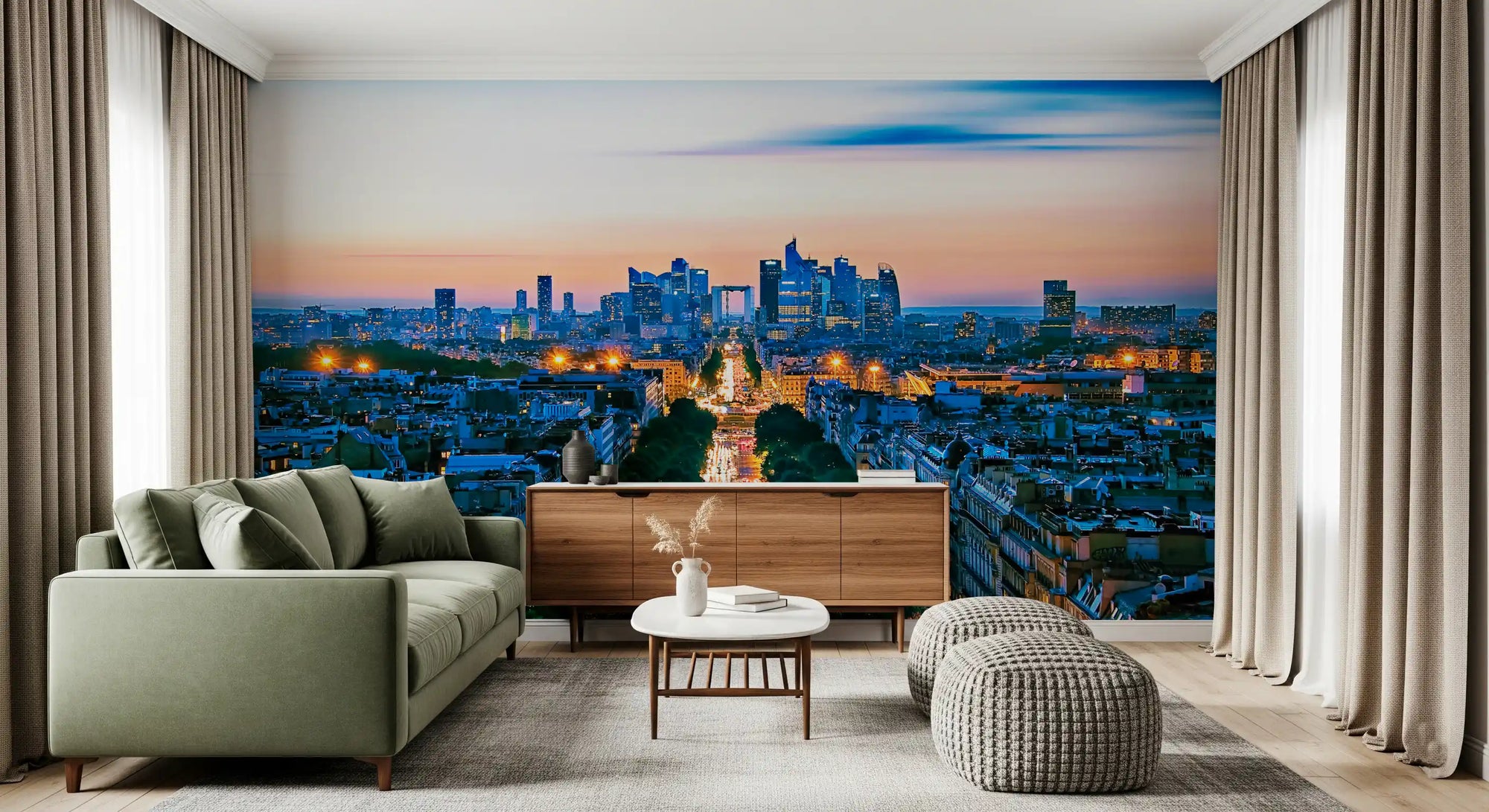 Office area Champs-Élysées wall mural with Parisian Dusk skyline lights