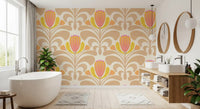 Bathroom Sunny Wallpaper with soft floral shapes and warm peach accents