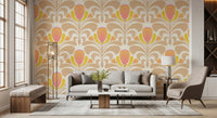 Hallway Sunny Bloom Wallpaper with curved petals and cream background