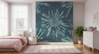 Bedroom blue abstract mural showing radial water-inspired movement