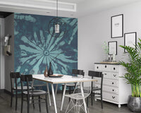 Blue burst wall mural featuring layered organic shapes and cool shading