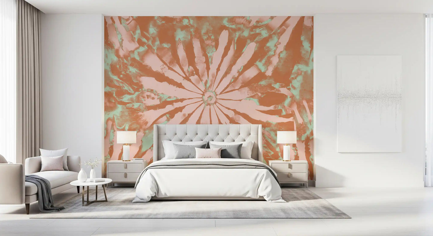 Bedroom Terra Floral Mural featuring warm bloom artwork and soft washes