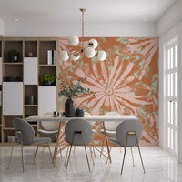 Blush bloom wall mural carrying clay colour, soft green, and artistic depth