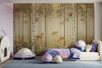 Kids room glows in woodland tones with Forest Animals Wildflowers Warm Sun wall mural
