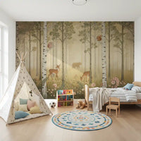 Kids Bedroom keeps a quiet storybook mood through the Forest Animals wall mural