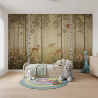 Kids bedroom gathers golden glow around the Forest Animals Warm Sun wall mural