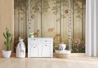 Pink, ivory and peach blooms cluster low in the Forest Animals wall mural