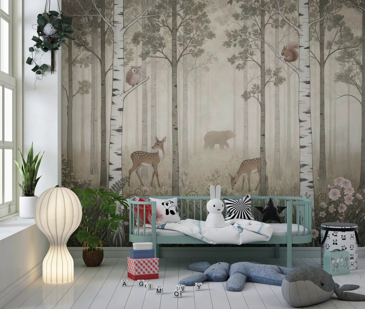 Step back and the Forest Animals Wildflowers scene fills a Nursery wall mural.