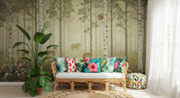 Tiny coral and rose blossoms edge the lower band of this Forest Animals wall mural.