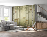 An owl perches above as a copper squirrel watches in Forest Animals Wildflowers wall mural.