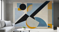 Abstract composition layered across the Avant Signal wall mural in calm tones