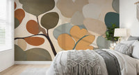 Emils Bouquet wall mural shows rounded leaf shapes on slim brown stems
