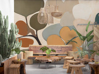 Emils Bouquet wall mural fills a Dining sitting area  with cream and terracotta tones