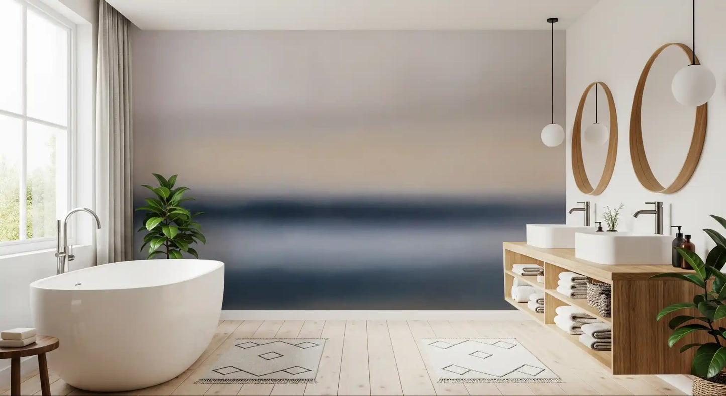 bathroom  nook lined with the painterly Rotko Ash wall mural