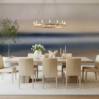 Dining room run of the blurred stripe Rotko Ash wall mural in cream and slate