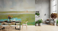 Painterly wetland fills the Velvet Dawn wall mural with a calm horizon mood.