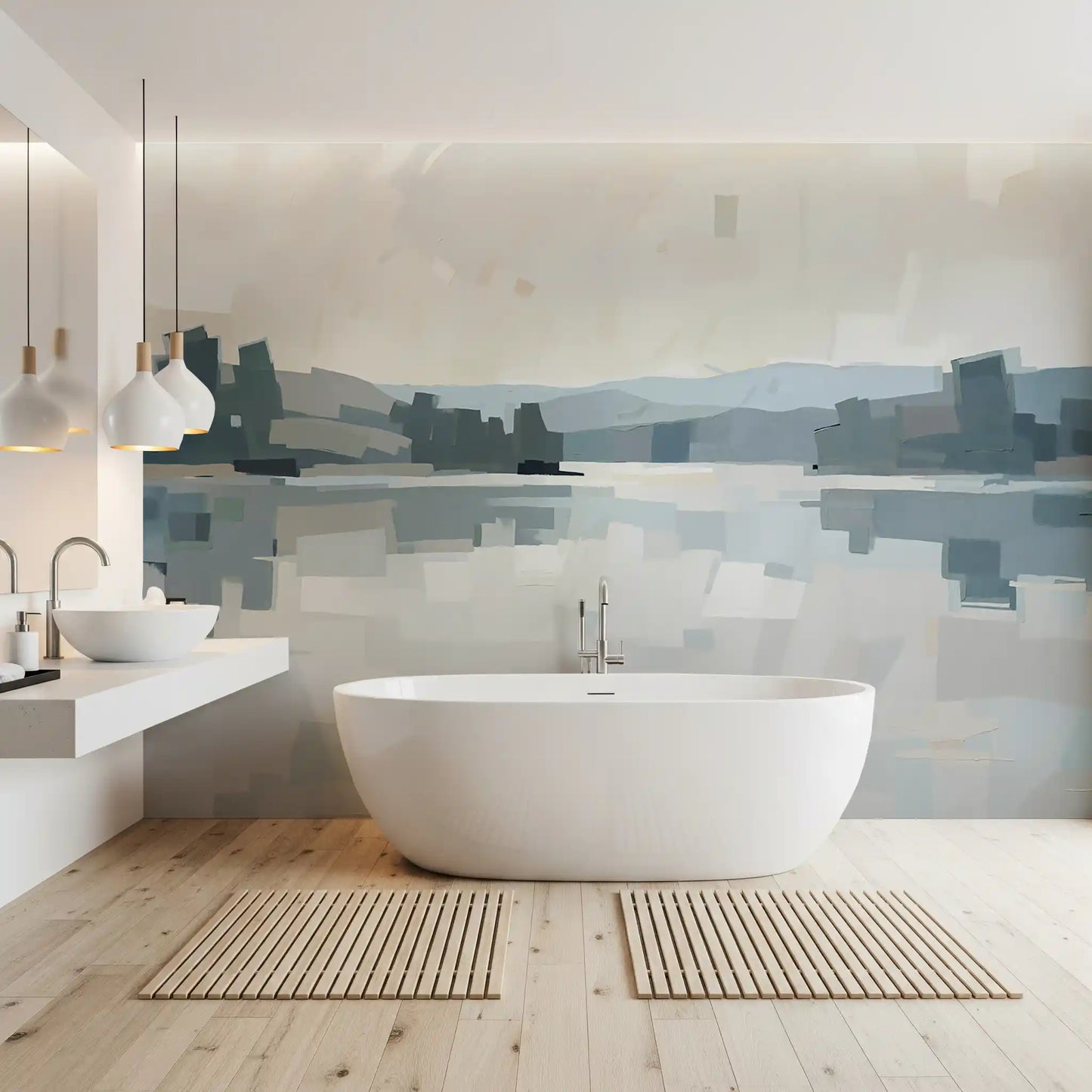 Slate, beige, and chalk white blocks form the Glow wall mural composition.