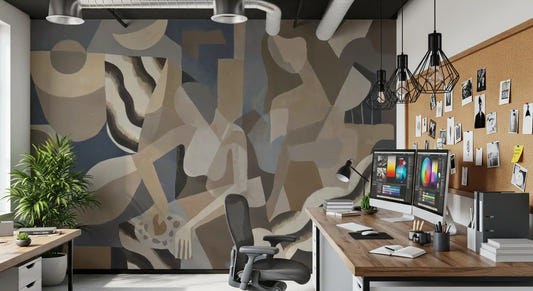 Female forms and ribbon curls flow through the Lunar Smoke wall mural.
