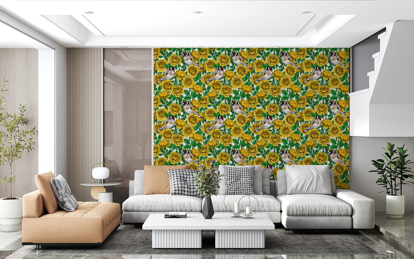 Golden Roses & Goldfinches Wallpaper⁠