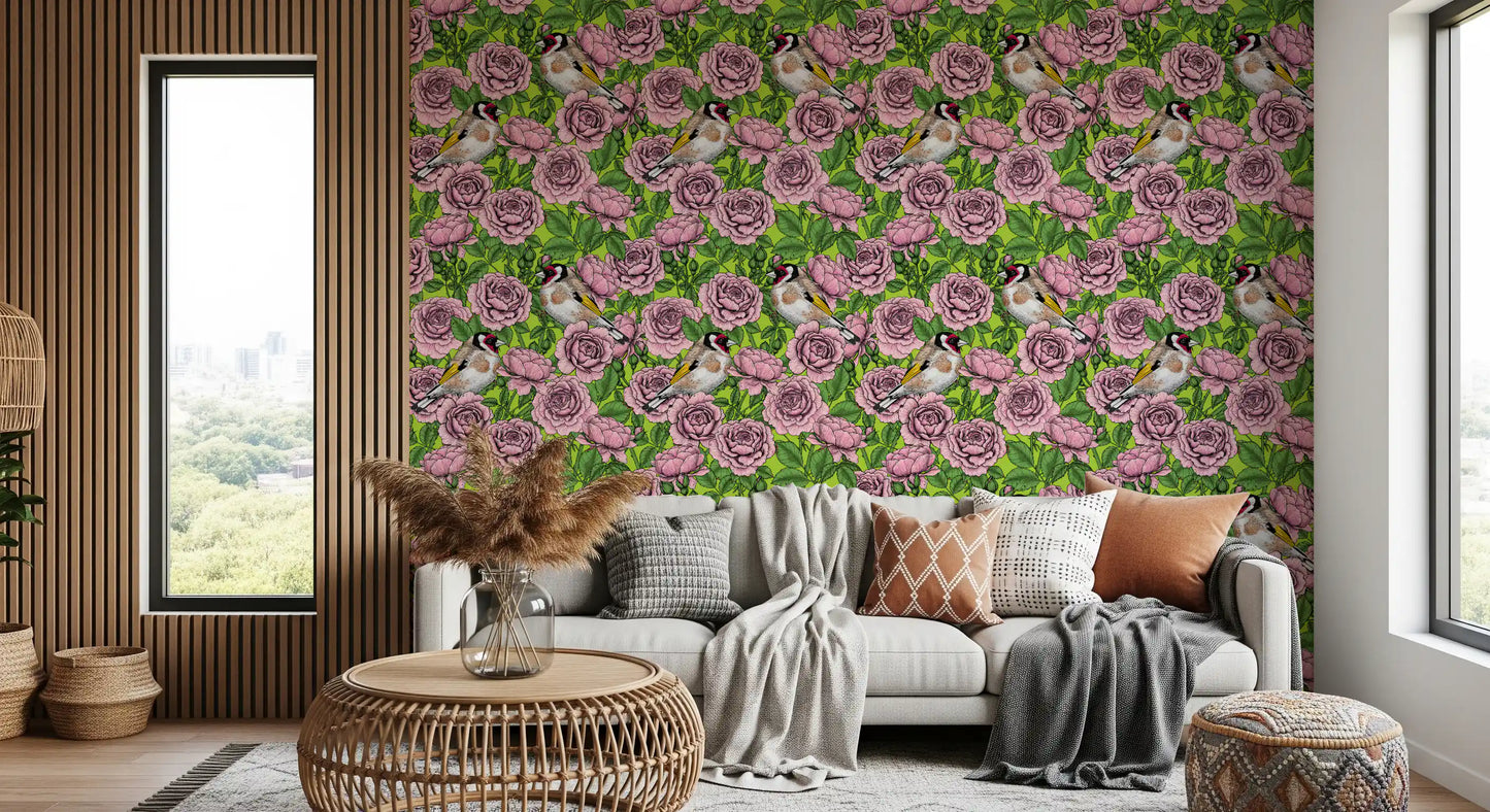 Goldfinch & Rose Garden Delight Wallpaper⁠