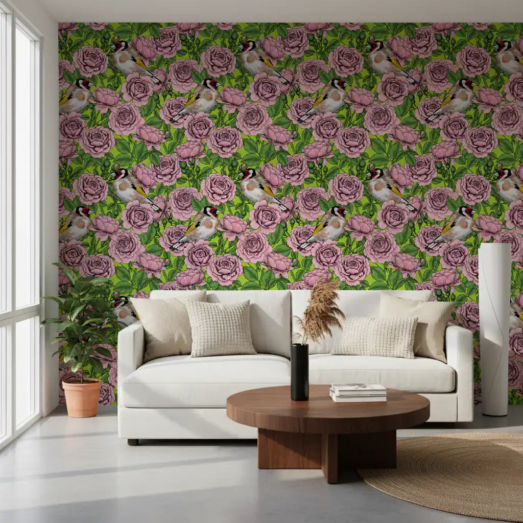 Goldfinch & Rose Garden Delight Wallpaper⁠
