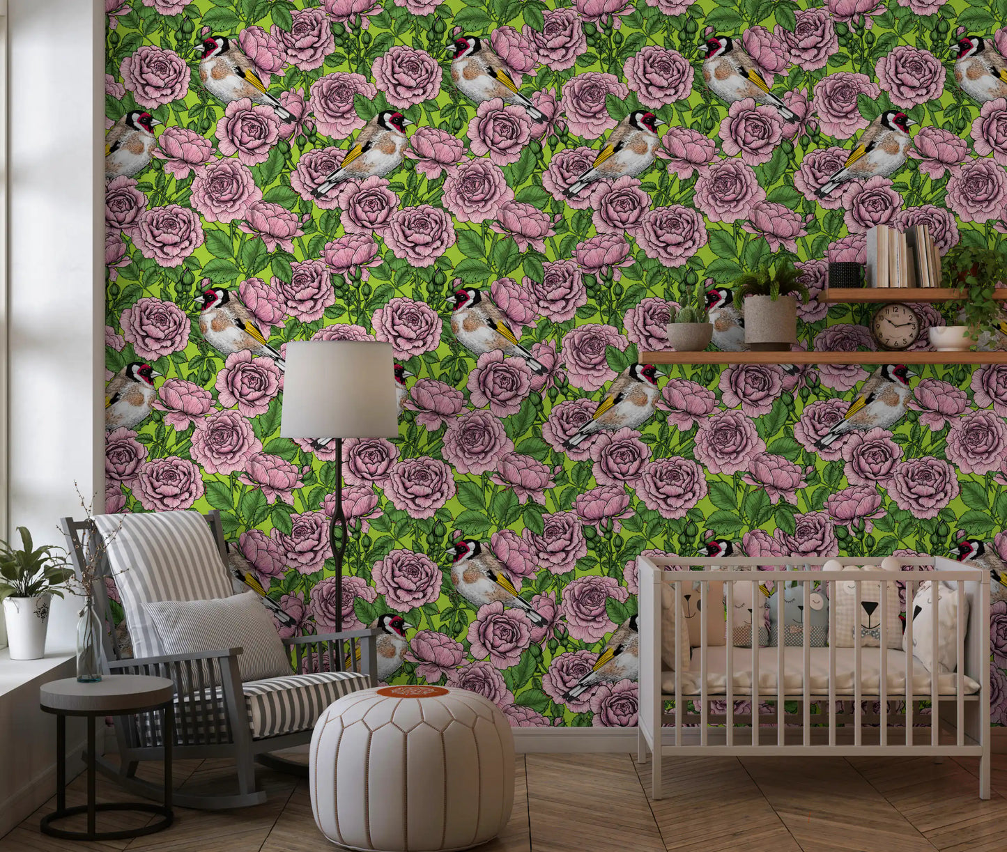 Goldfinch & Rose Garden Delight Wallpaper⁠