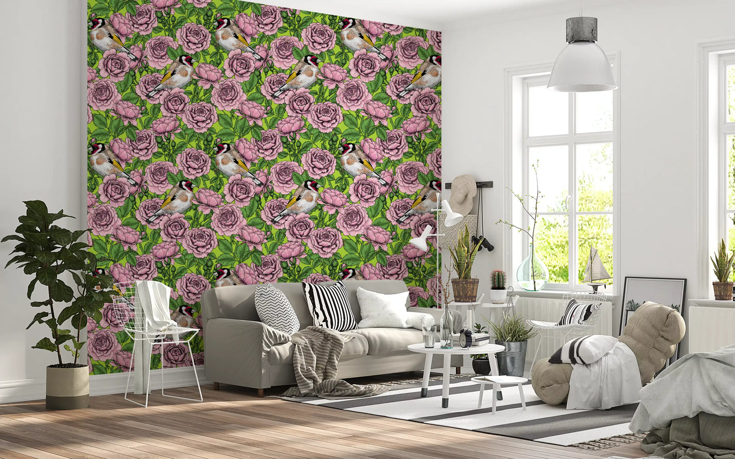Goldfinch & Rose Garden Delight Wallpaper⁠