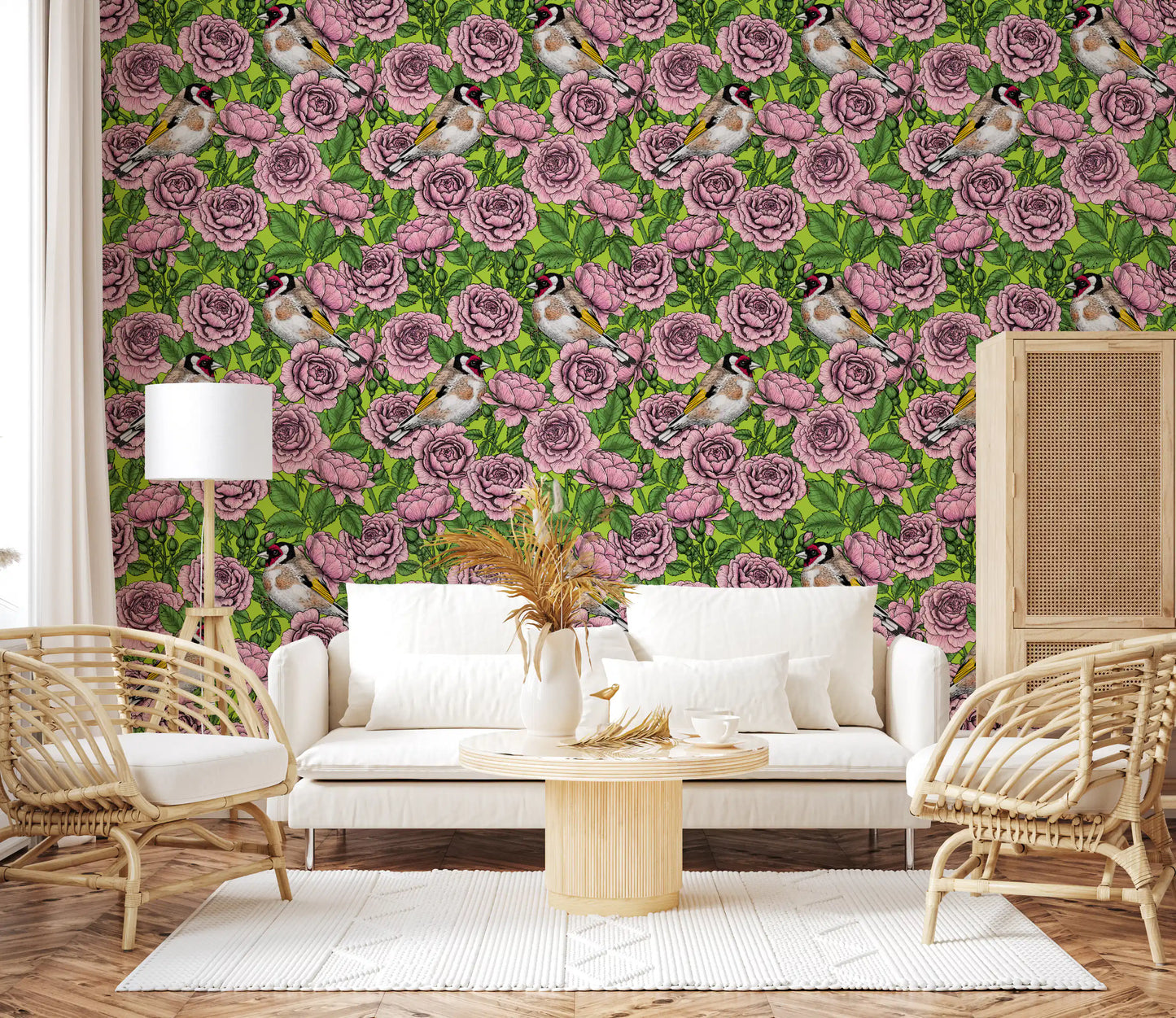 Goldfinch & Rose Garden Delight Wallpaper⁠