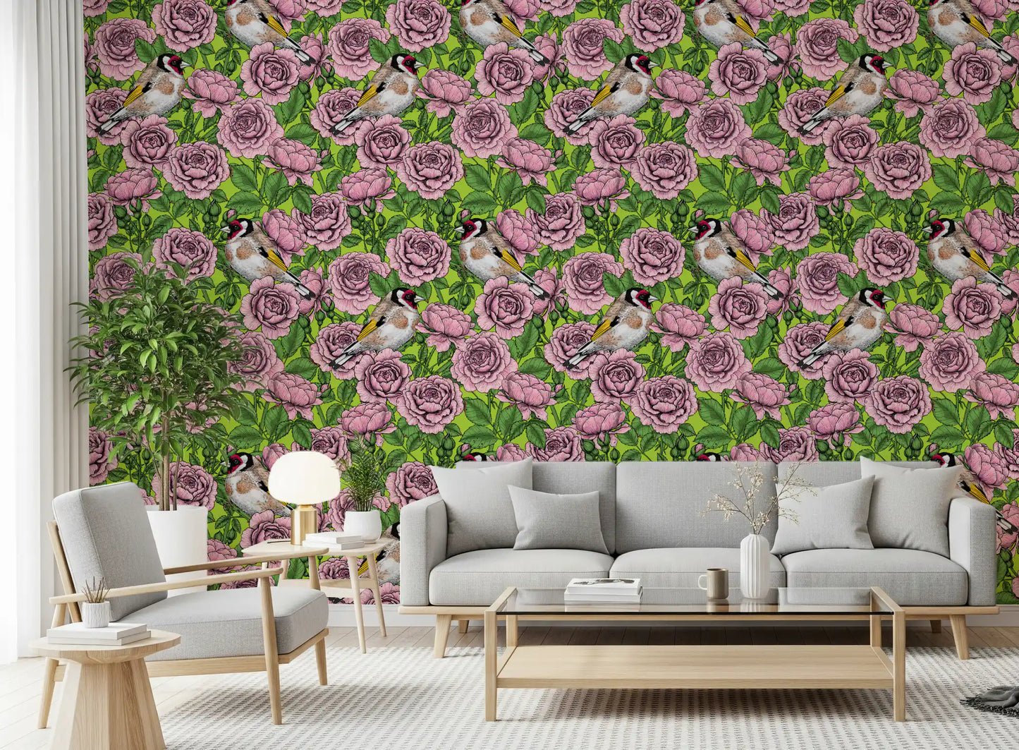 Goldfinch & Rose Garden Delight Wallpaper⁠