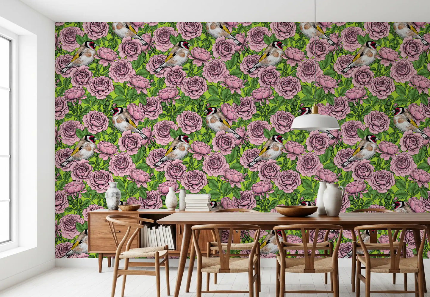 Goldfinch & Rose Garden Delight Wallpaper⁠