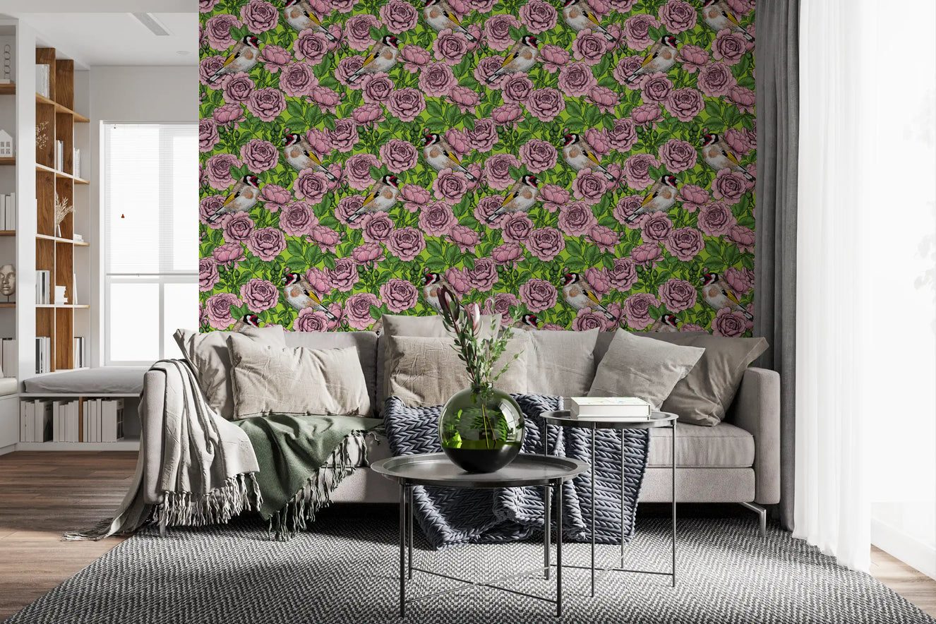 Goldfinch & Rose Garden Delight Wallpaper⁠
