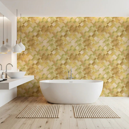 Bathroom with Relax Greenery Painted Wallpaper warming the space.