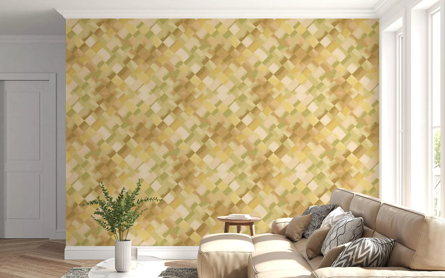 Relax Greenery Painted Checker Wallpaper⁠