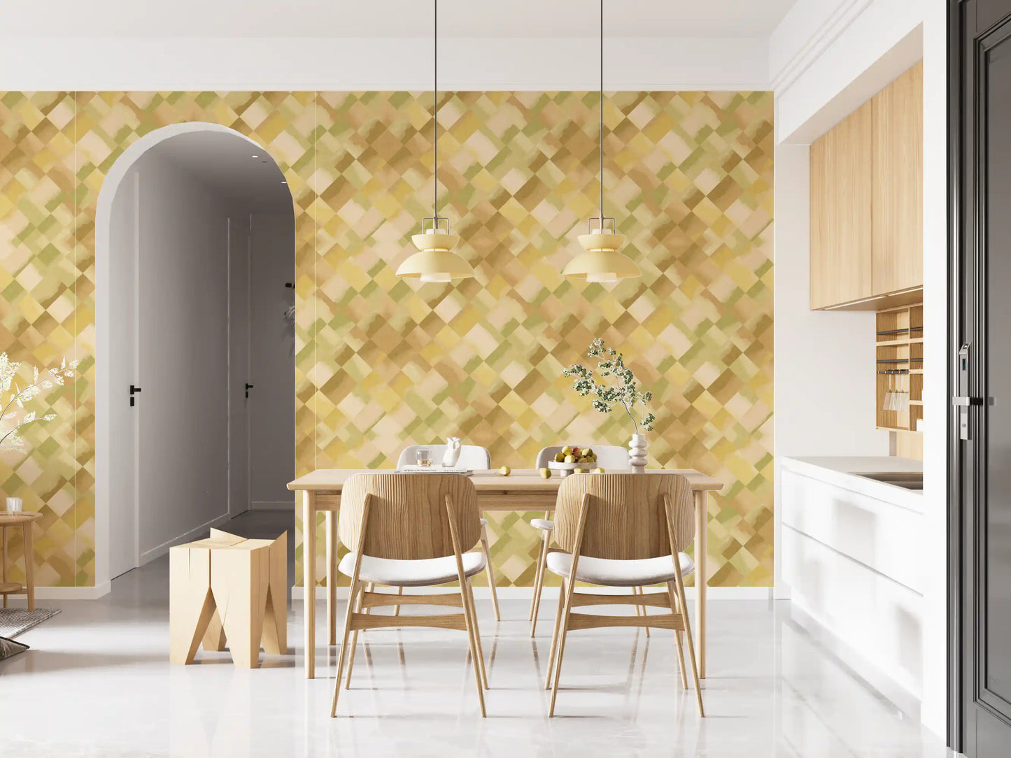 Relax Greenery Painted Checker Wallpaper⁠