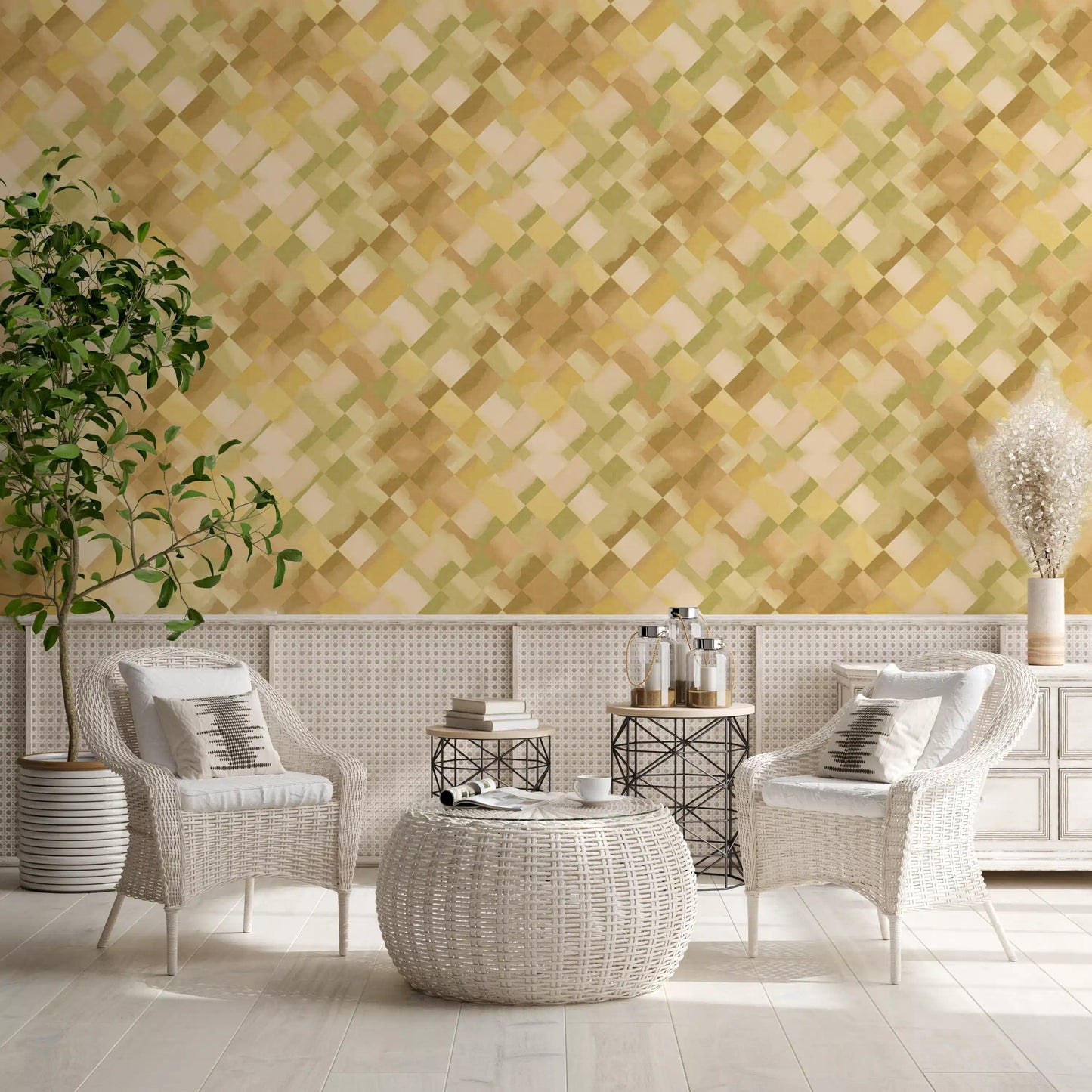 Relax Greenery Painted Checker Wallpaper⁠