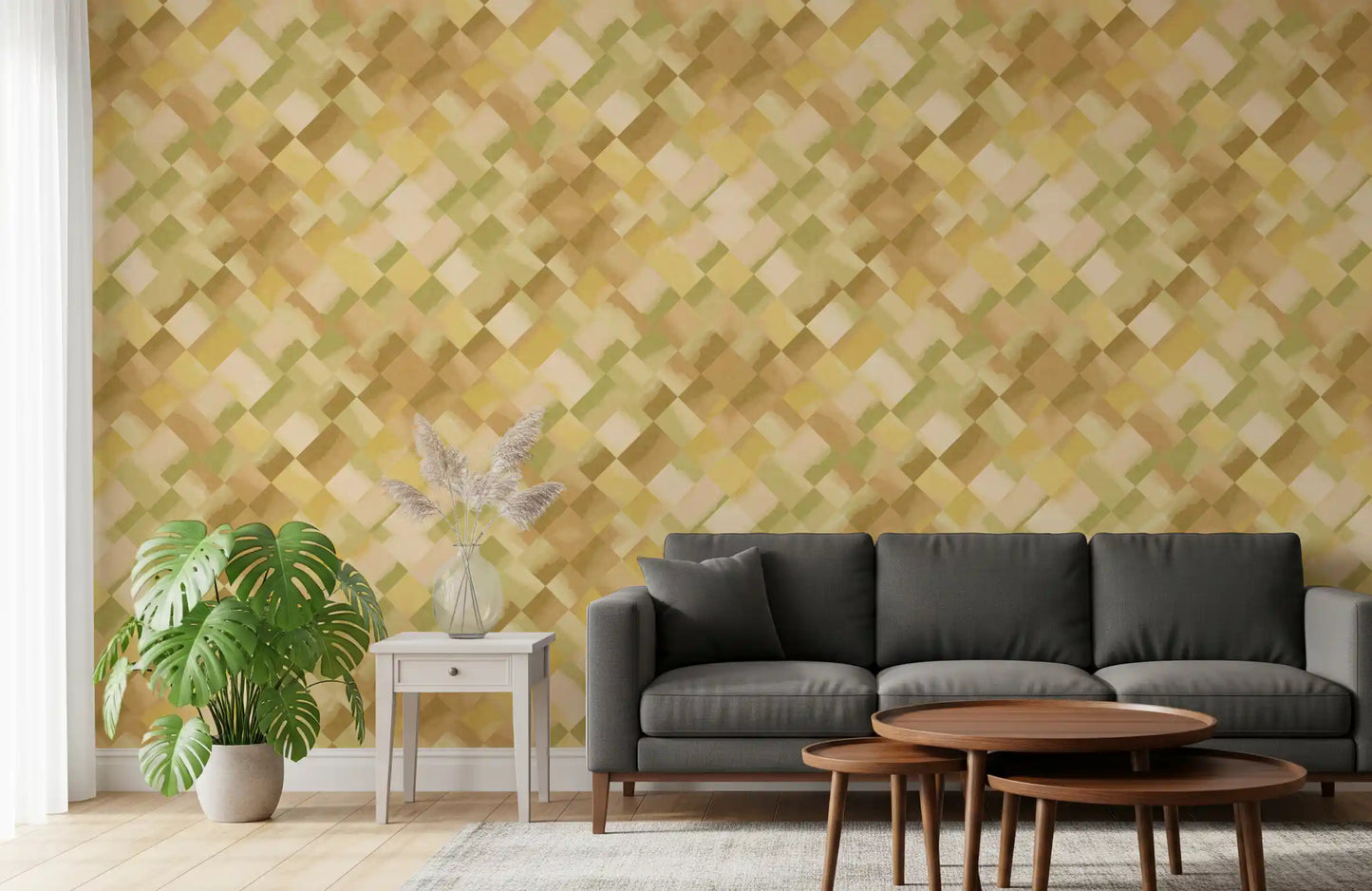 Relax Greenery Painted Checker Wallpaper⁠