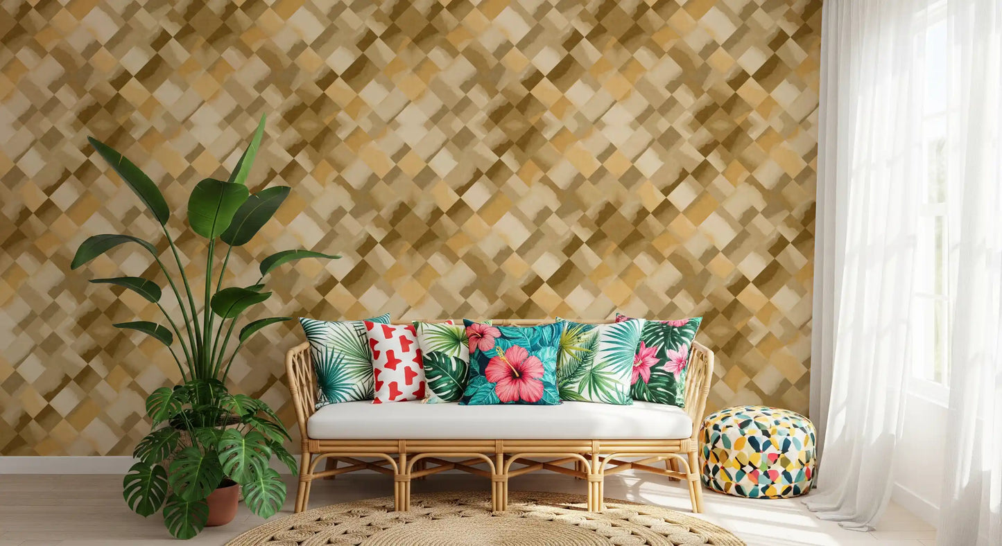 Relax Ocher Painted Checker Wallpaper⁠