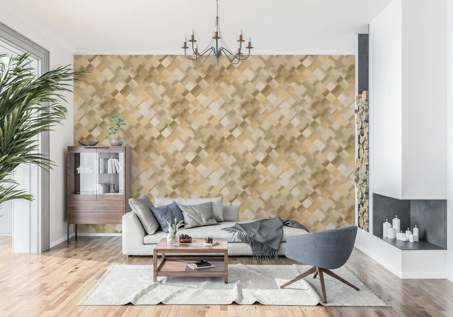 Relax Ocher Painted Checker Wallpaper⁠