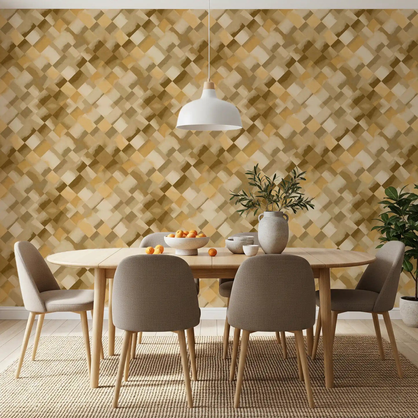 Relax Ocher Painted Checker Wallpaper⁠