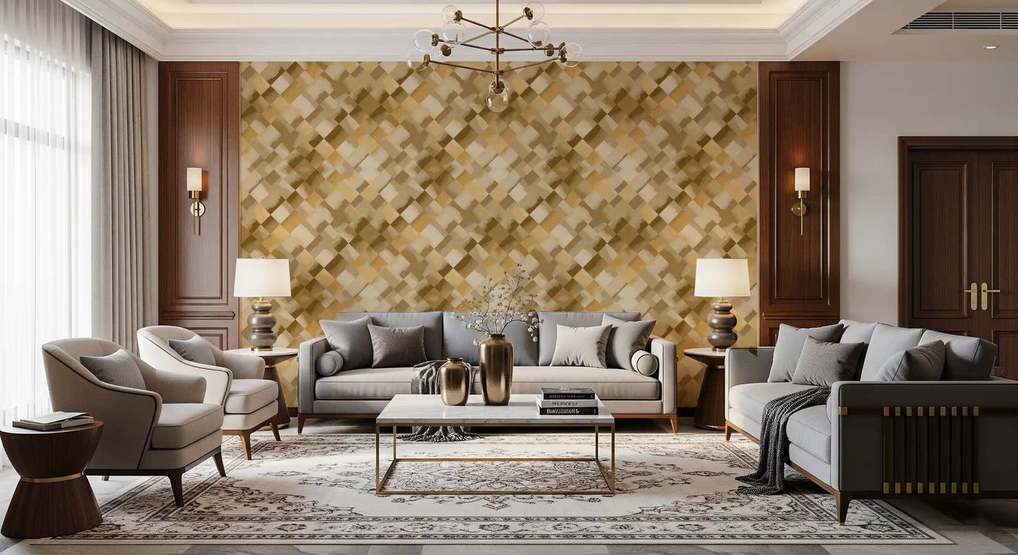 Relax Ocher Painted Checker Wallpaper⁠