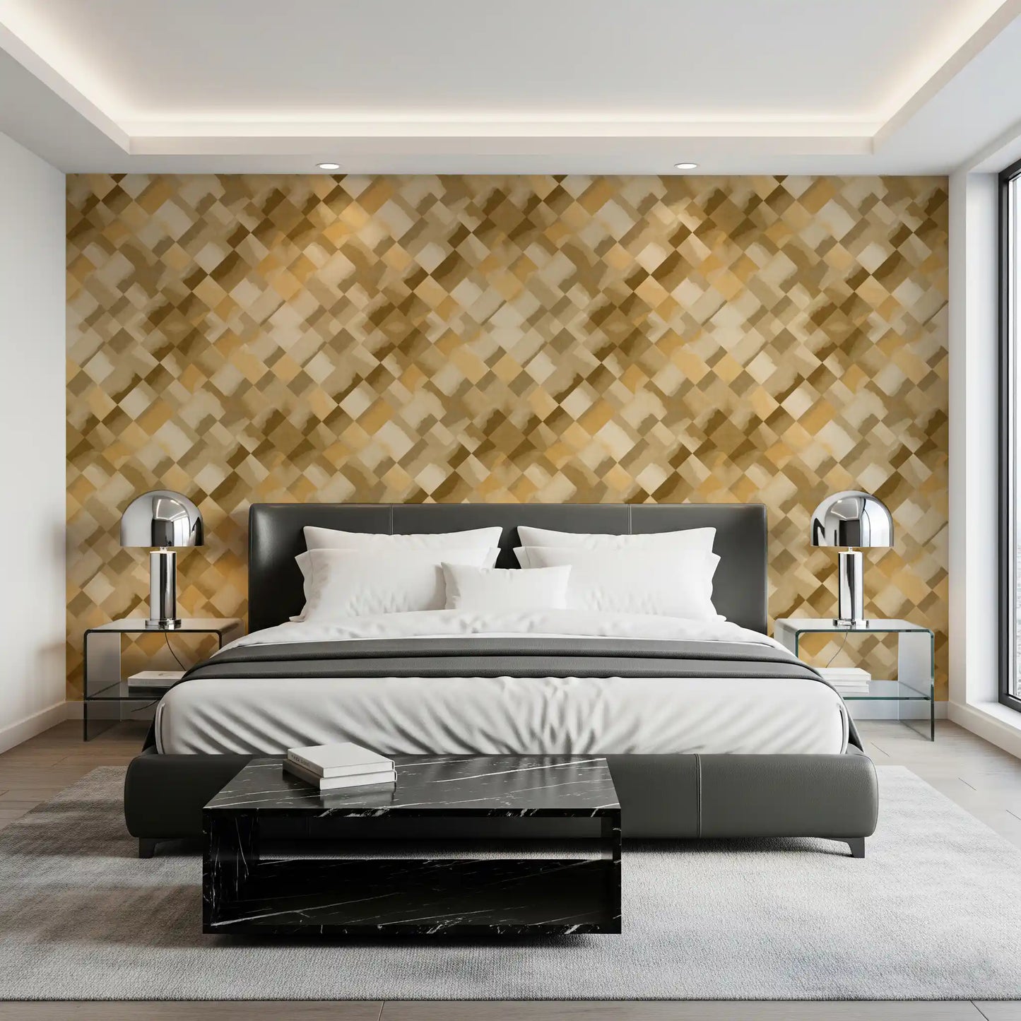 Relax Ocher Painted Checker Wallpaper⁠
