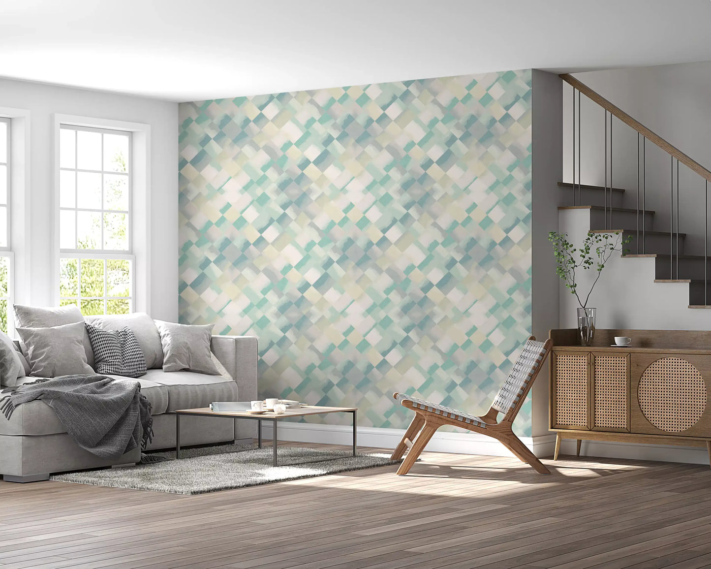 Relax Watery Painted Checker Wallpaper⁠